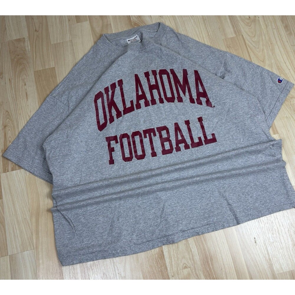 Vintage 90s Champion Oklahoma Football Graphic T-Shirt / Grey / Sizs XXL